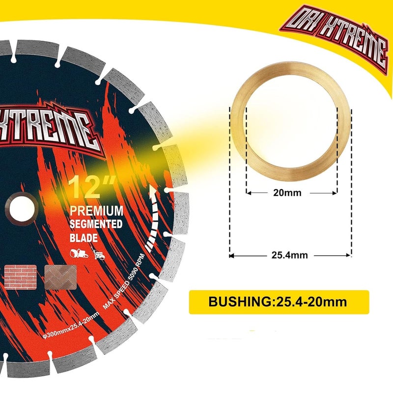 ORIXTREME 12 Inch Diamond Saw Blade 2Pcs, Segmented General Purpose Blade Dry/Wet Cutting Concrete, Reinforced Concrete, Masonry, Brick, Block,1"-20mm Arbor - Image 3